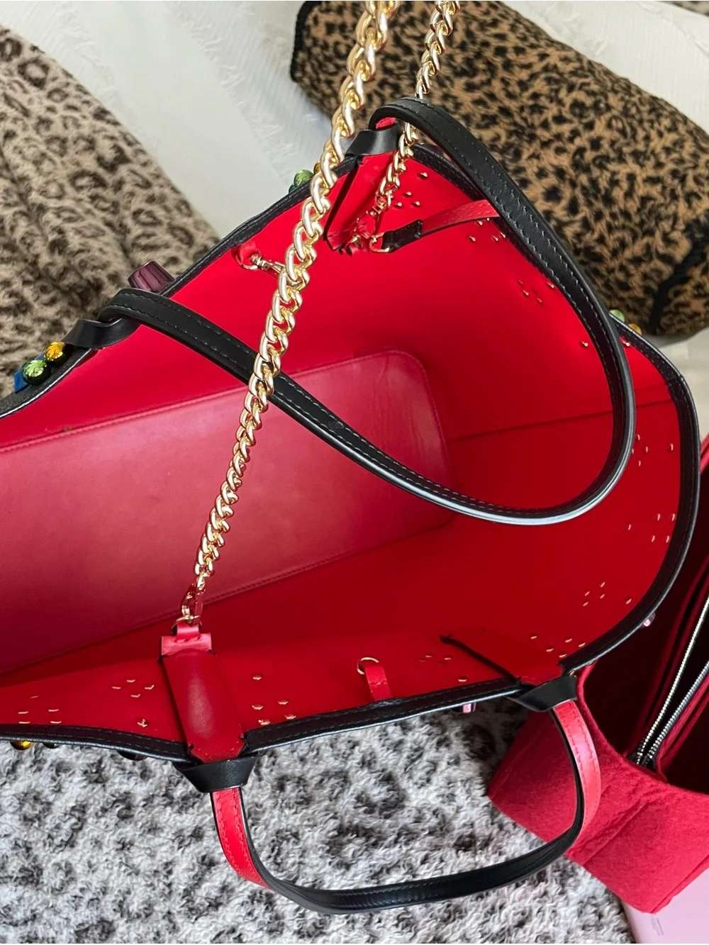 Christian Louboutin Black Tote with Multicolor Jewel Studs